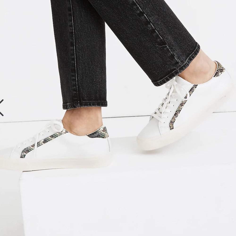 Madewell Sidewalk Low-Top Sneakers in Snake Embossed Leather